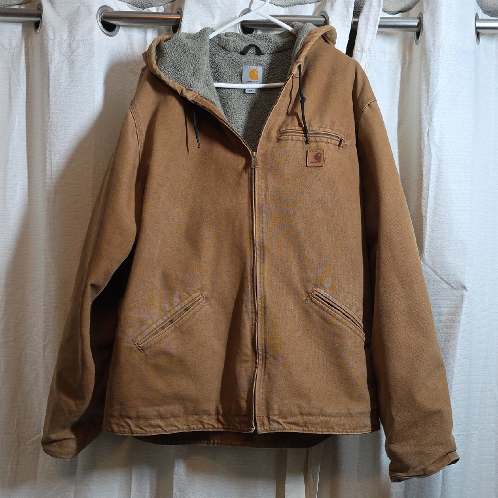 Like New! Carhartt Men's Tan Hooded Sherpa Jacket